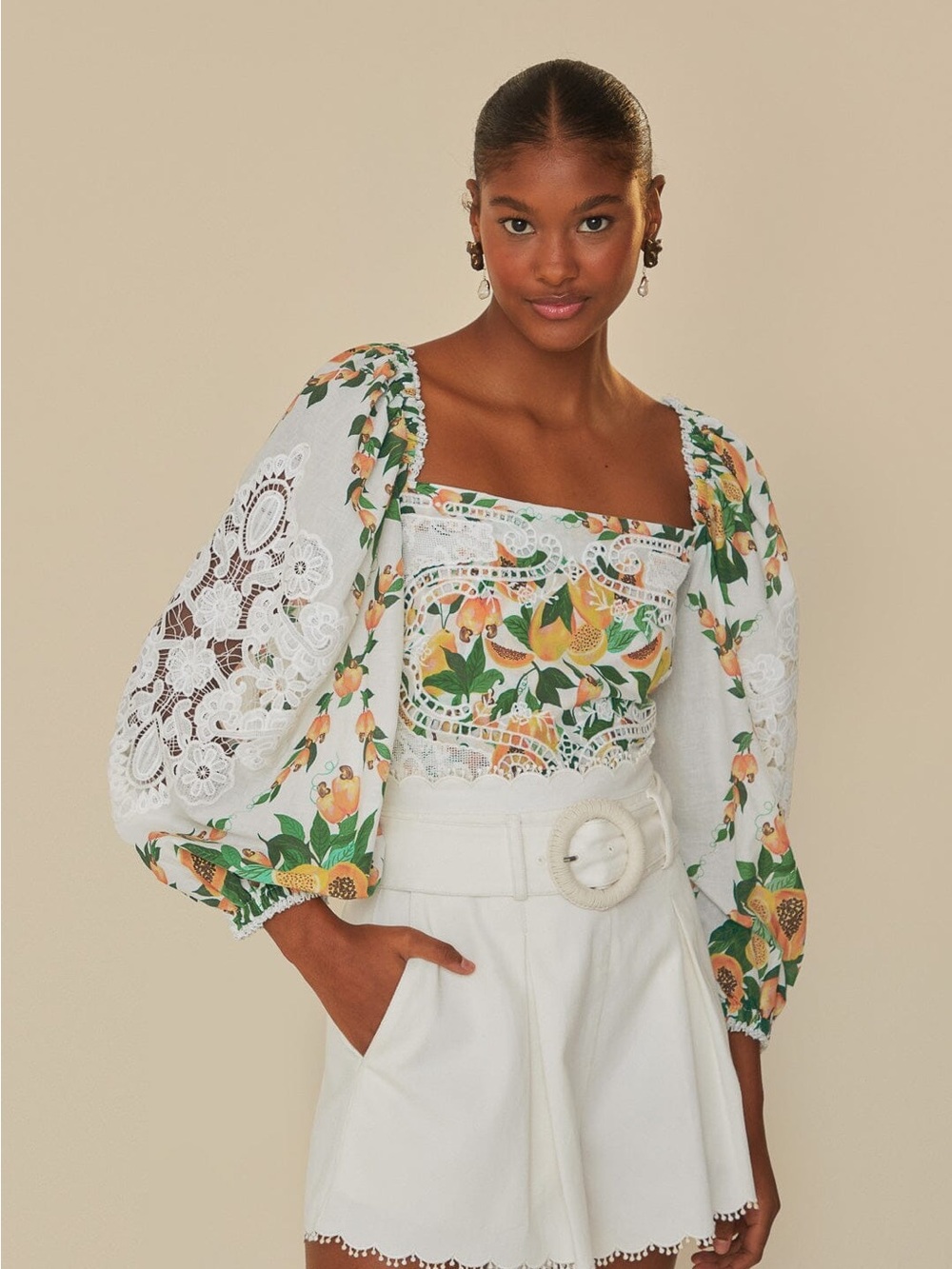NWT FARM RIO Off-White Papaya Salad Blouse